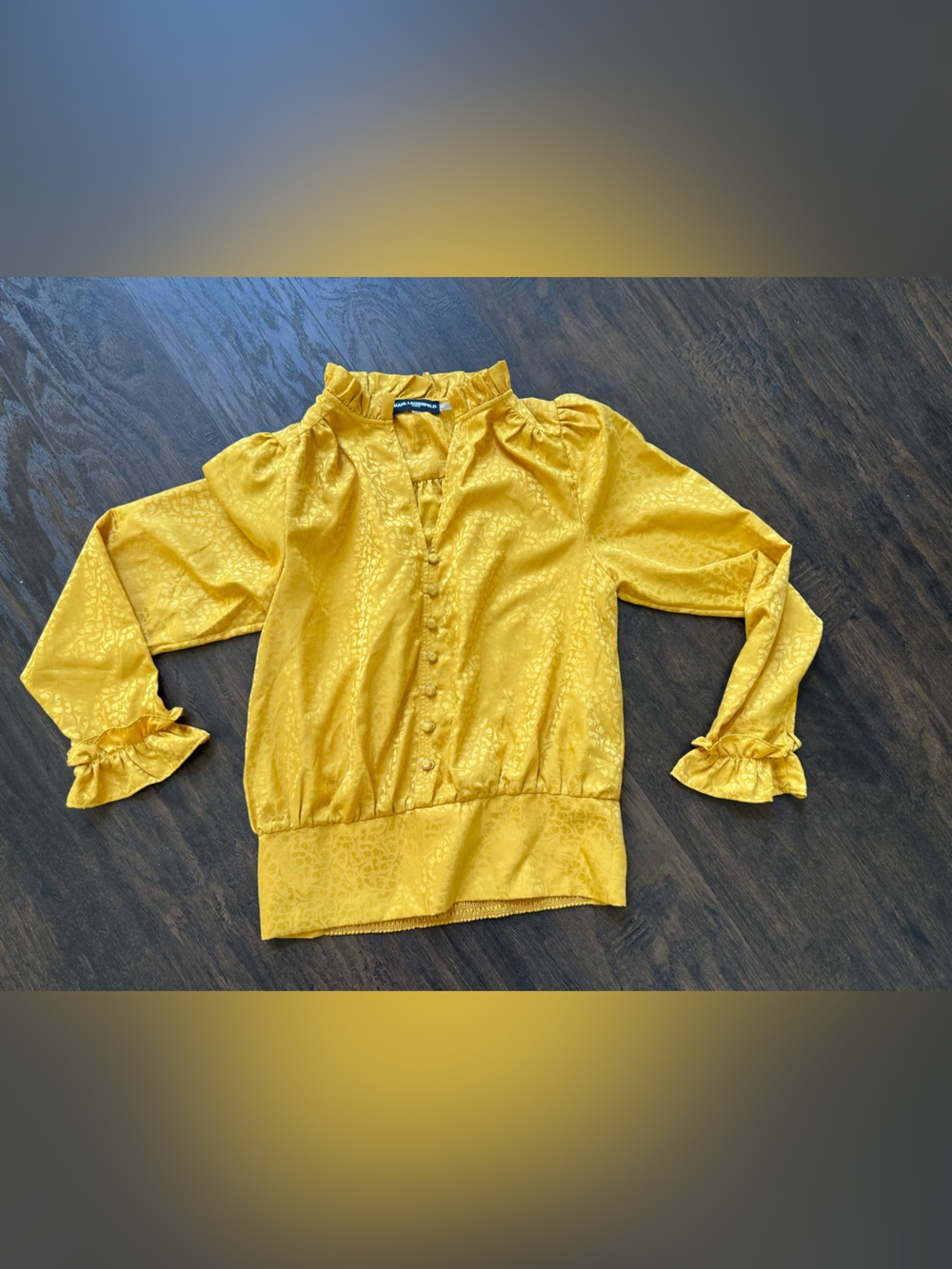 Karl Lagerfeld Yellow Satin Ruffled Button-Front Blouse